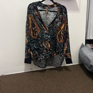 Aratta Black and Orange Paisley Blouse